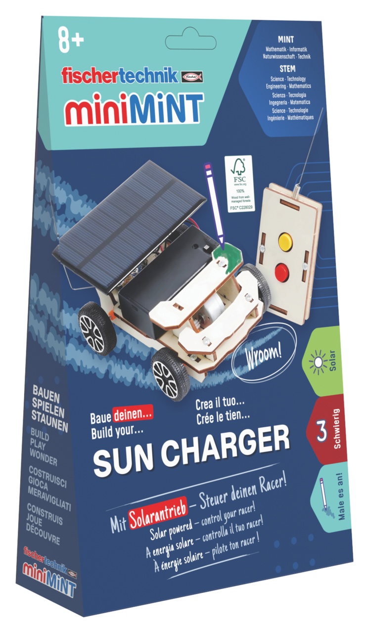 Kit STEM Masinuta Solara din lemn cu telecomandă miniMINT Sun Charger, Fischertechnik [0]
