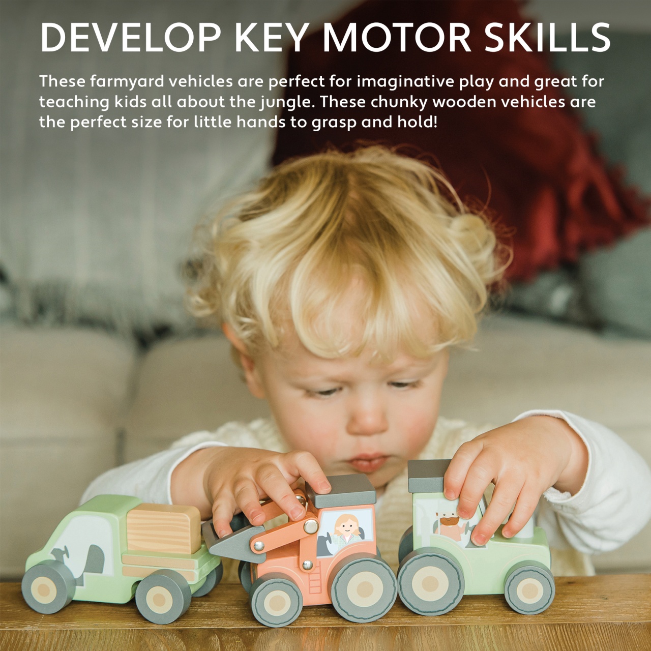 Tractor din lemn verde, Orange Tree Toys [2]