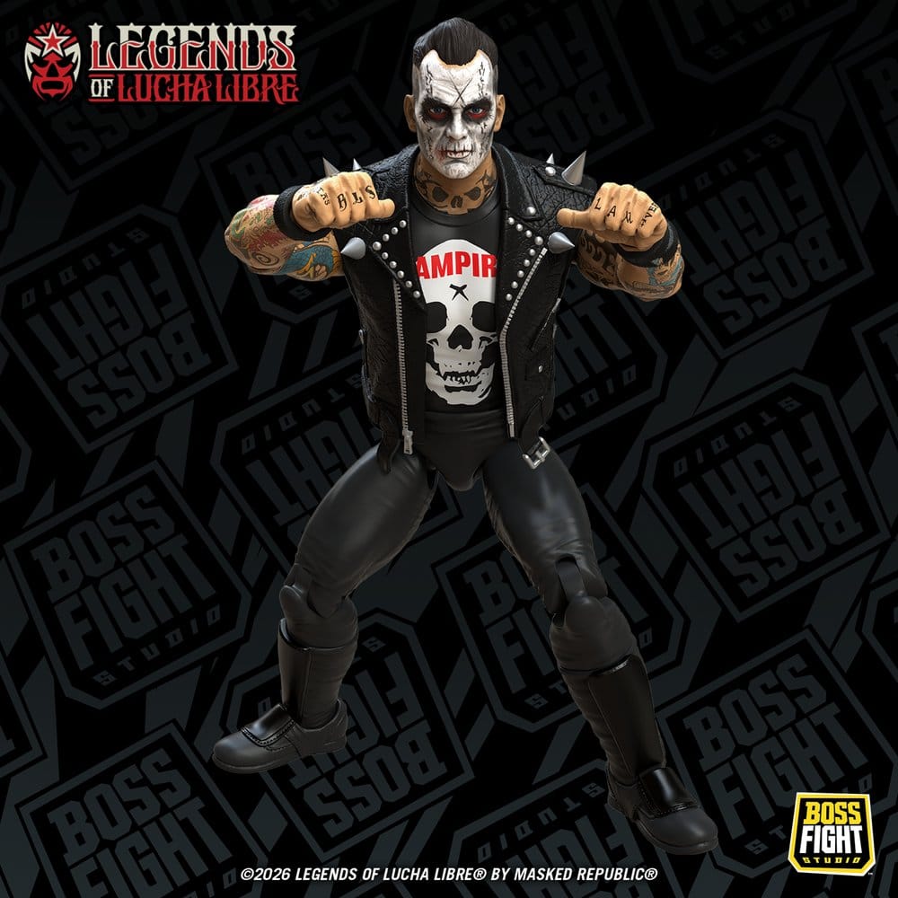 PRECOMENZI - Legends of Lucha Libre Fanaticos Action Figure Vampiro Coffin Box Resurrected 15 cm