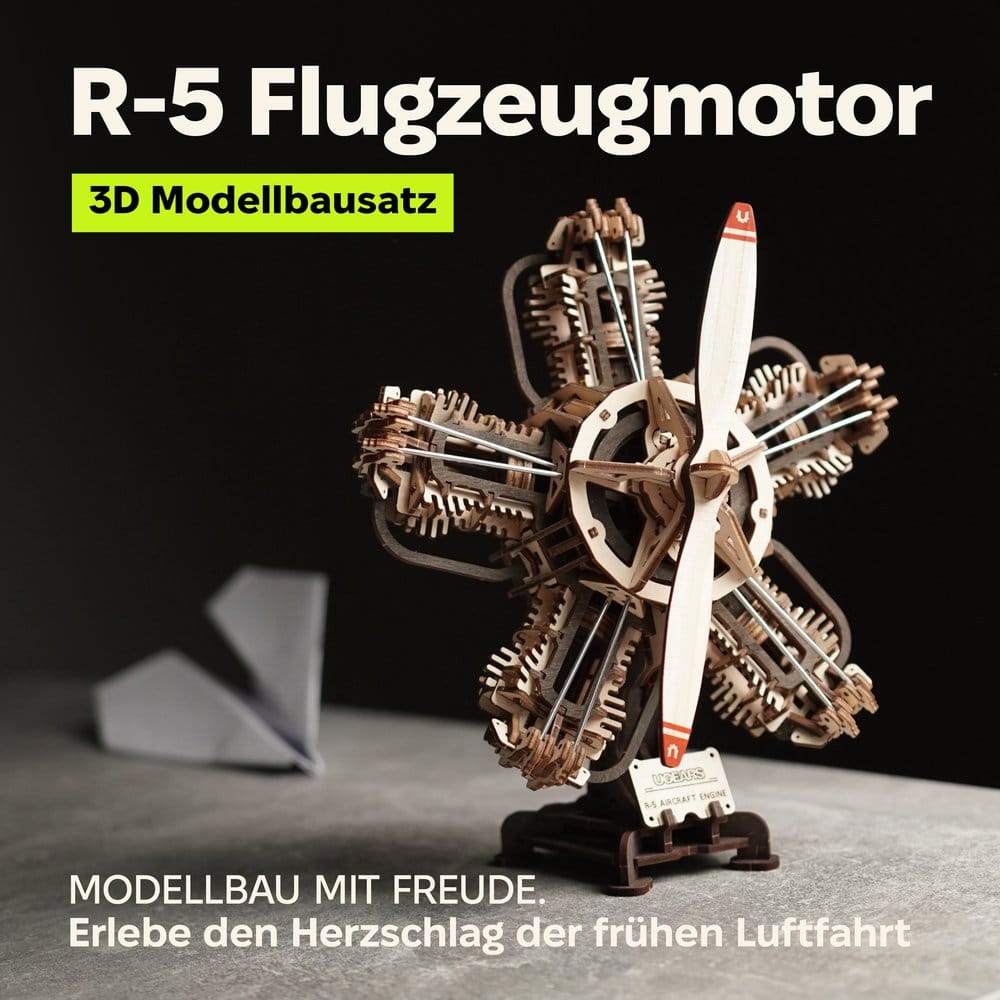 Jucarii - Ugears 3D Wooden Model Kit R-5 Aircraft Engine 25 cm