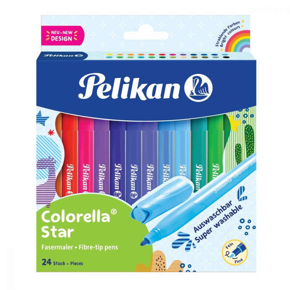 Carioci Pelikan Colorella Star C302 – Set 24 culori lavabile, varf rotund 0.6 mm [1]