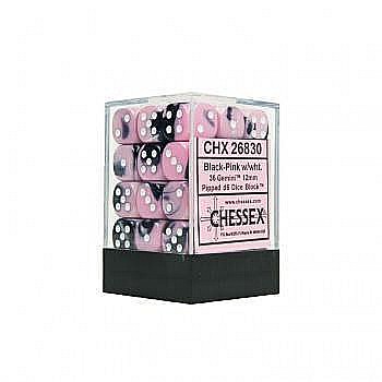 Chessex Gemini 12mm d6 Dice Blocks with pips Dice Blocks (36 Dice) - Black-Pink w/white [1]