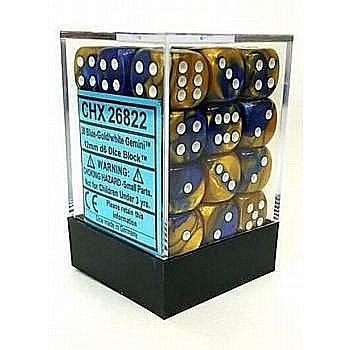 Chessex Gemini 12mm d6 Dice Blocks with pips Dice Blocks (36 Dice) - Blue-Gold w/white [1]