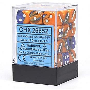 Chessex Gemini 12mm d6 Dice Blocks with pips Dice Blocks (36 Dice) - Blue-Orange w/white [1]