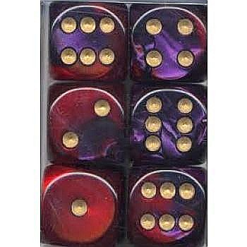Chessex Gemini 16mm d6 with pips Dice Blocks (12 Dice) - Purple-Red w/gold [1]