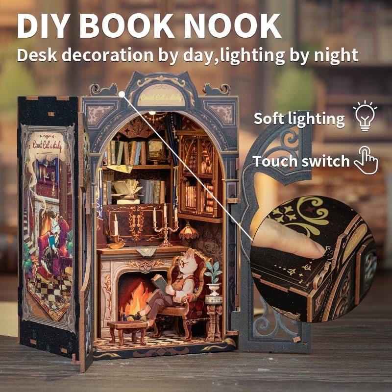 Count Cat's Study - DIY Book Nook Kit cu LED [5]