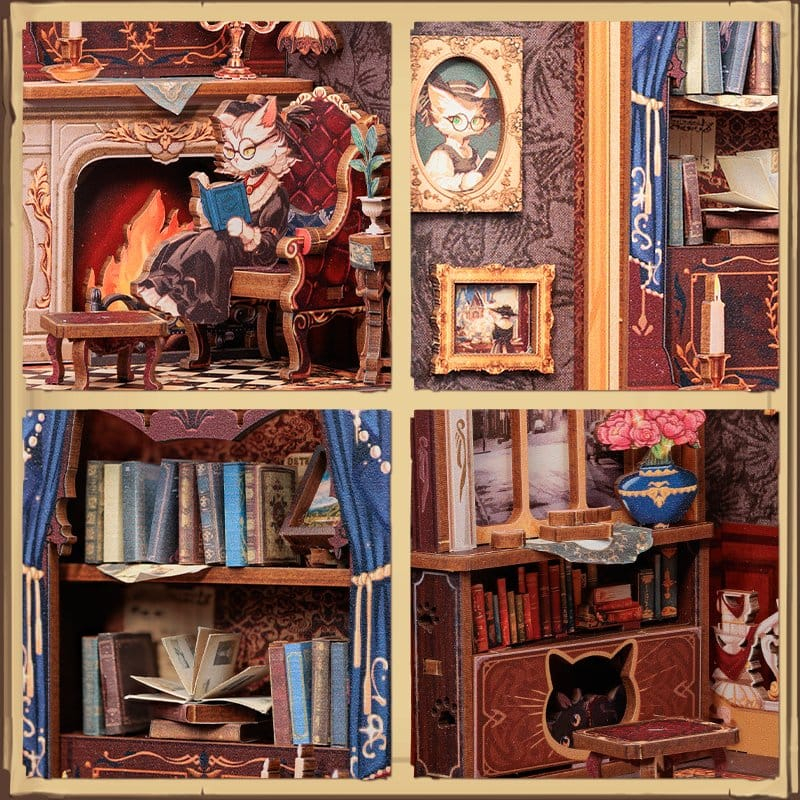 Count Cat's Study - DIY Book Nook Kit cu LED [7]