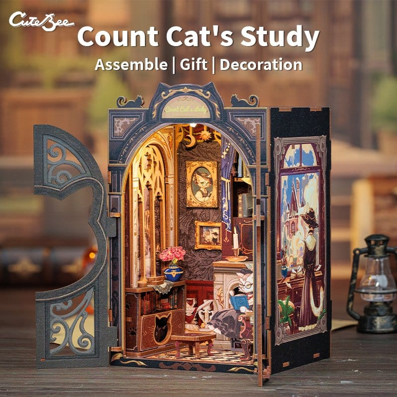 Count Cat's Study - DIY Book Nook Kit cu LED [2]