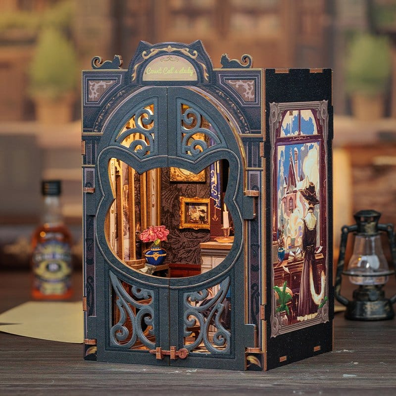 Count Cat's Study - DIY Book Nook Kit cu LED [4]