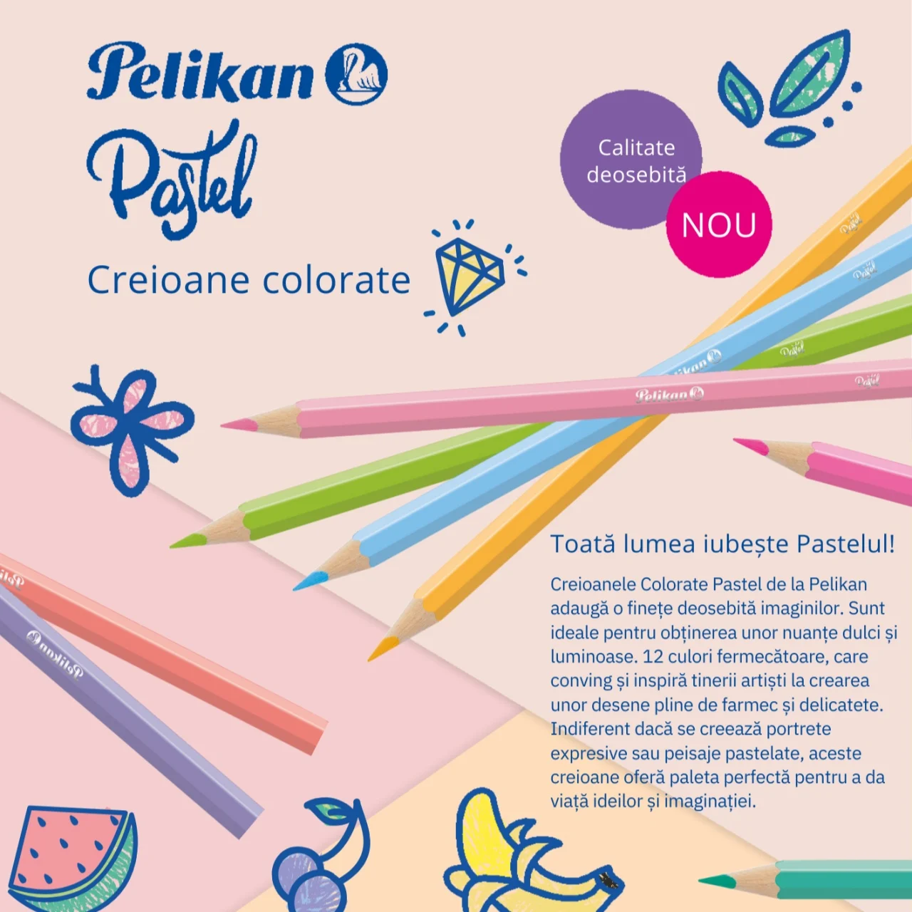 CREIOANE COLORATE PASTEL LACUITE, SET 12, SECTIUNE HEXAGONALA [6]