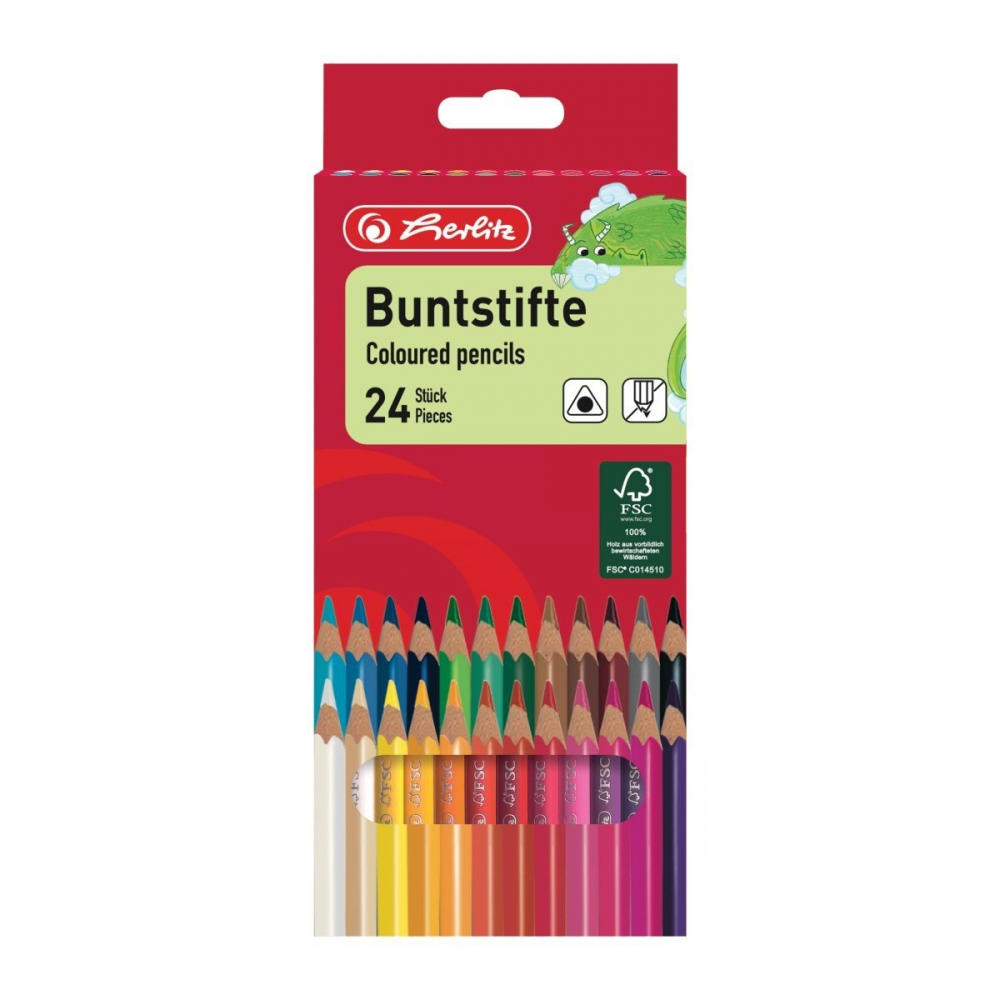 Creioane colorate triunghiulare Herlitz – Set 24 culori intense, ergonomice, din lemn FSC [1]
