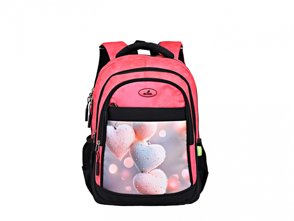 Ghiozdan ECADA 41 cm – roz cu inimi, 4 compartimente [1]