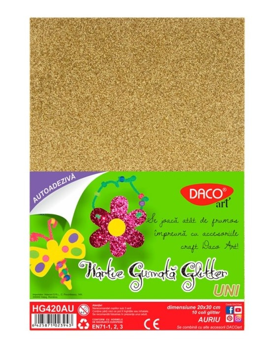 Hartie gumata autoadeziva glitter 10 coli Auriu DACO HG420AU [1]