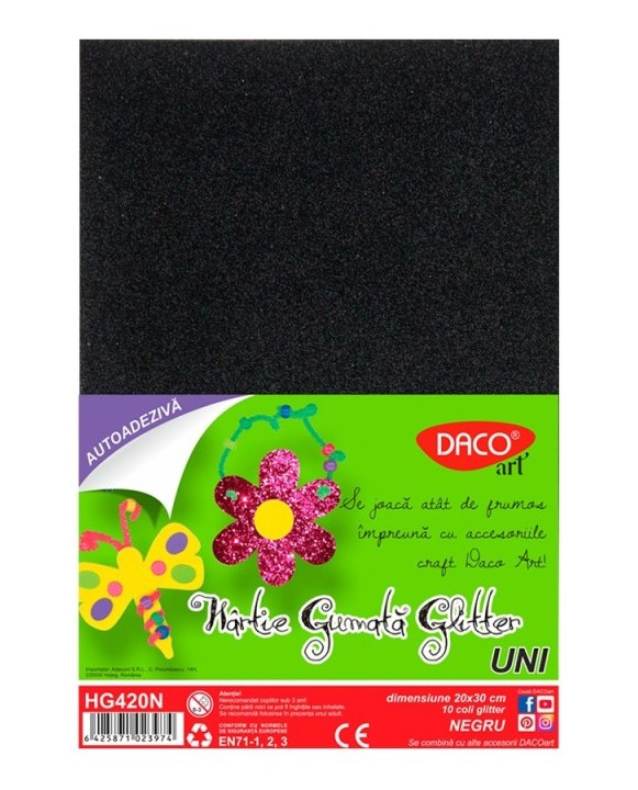 Hartie gumata autoadeziva glitter 10 coli Negru DACO HG420N [1]