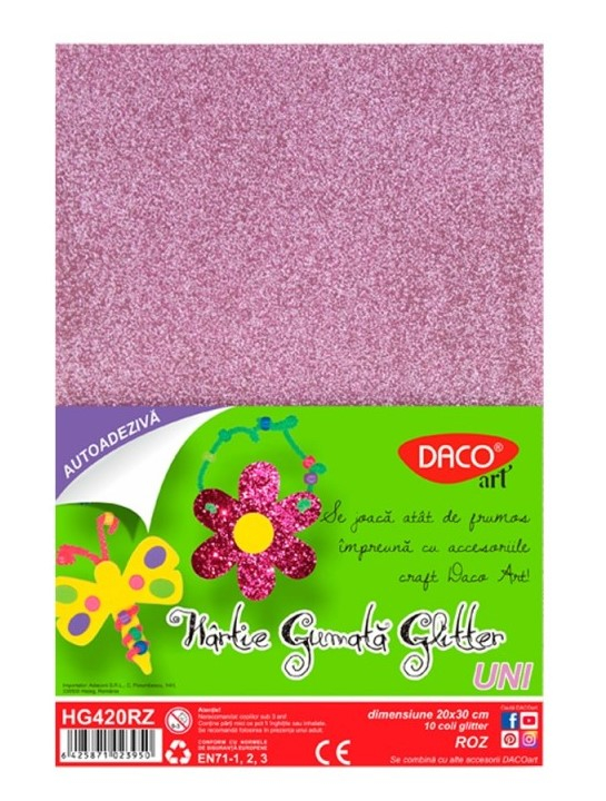 Hartie gumata autoadeziva glitter 10 coli Roz DACO HG420RZ [1]