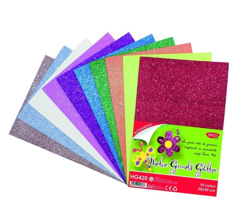 Hartie gumata glitter autoadeziva 10 culori DACO HG420 [1]