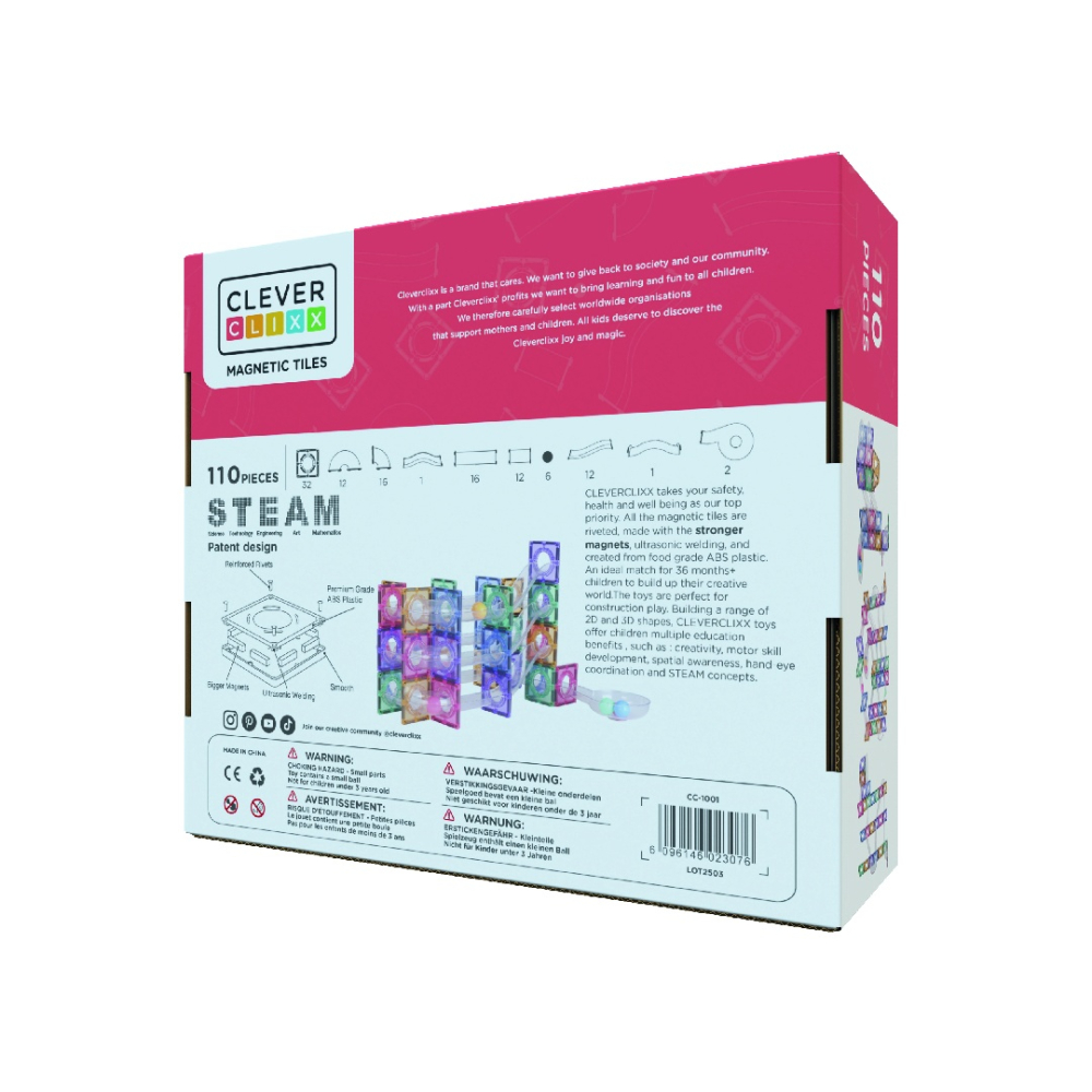 Joc magnetic Circuit pastel cu bile - 110 Piese, Cleverclixx [2]