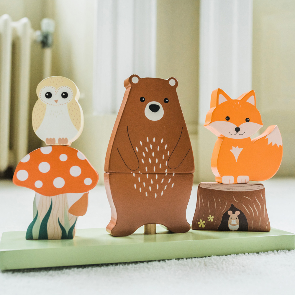 Jucarie din lemn de stivuit cu animalele padurii, Orange Tree Toys [4]