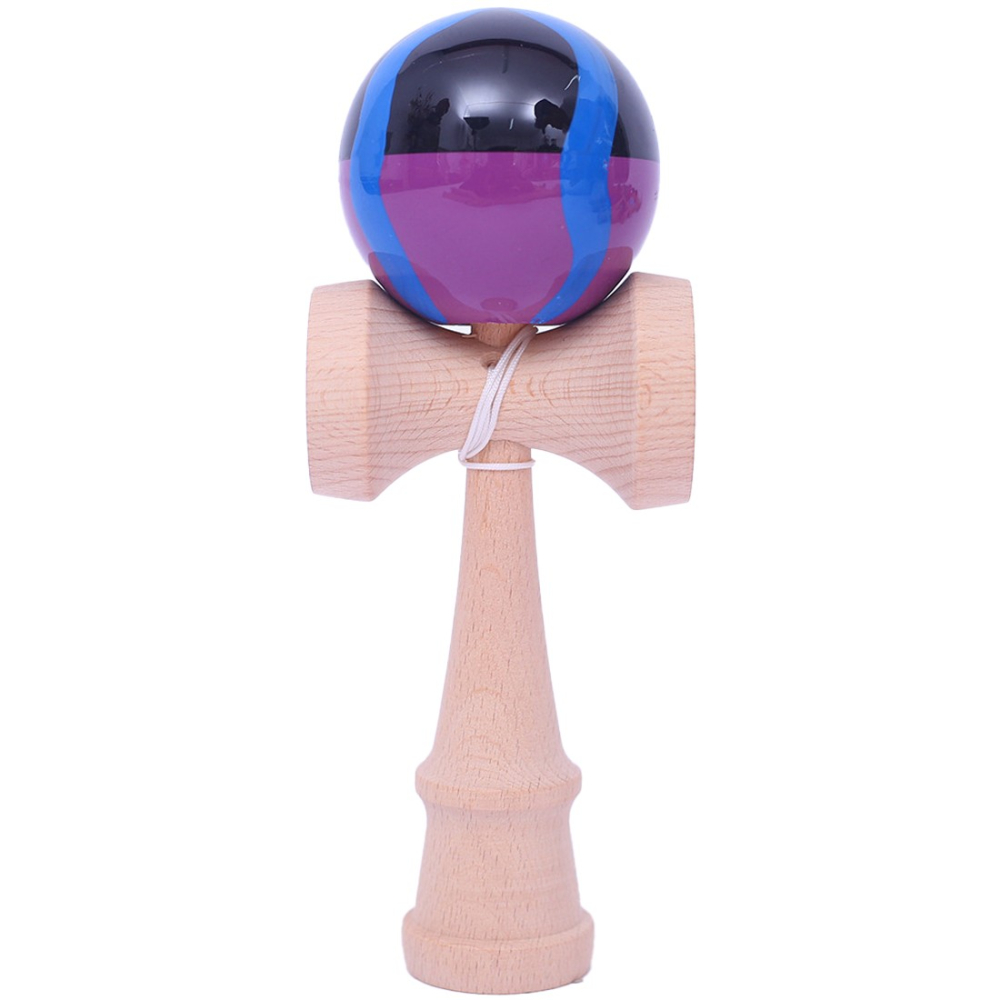 Kendama Flippy – Lemn, 18 cm, Negru/Mov Lucios cu Linii [1]