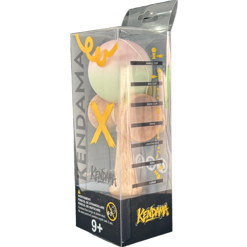 Kendama Flippy Profesionala – Lemn, 18 cm, Gradient Roz Deschis/Verde Deschis [1]