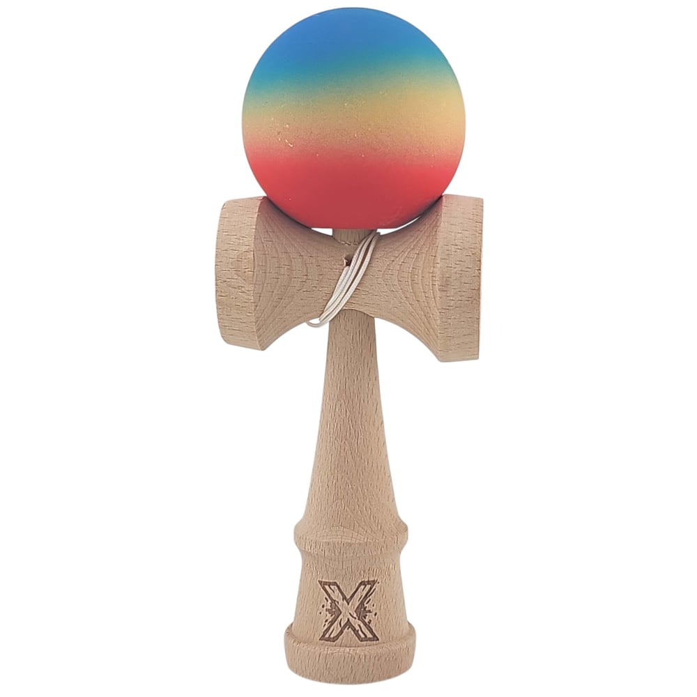 Kendama X Originala Profesionala Flippy din Lemn Rubber Grip 18 cm Rosu/Galben/Albastru [1]