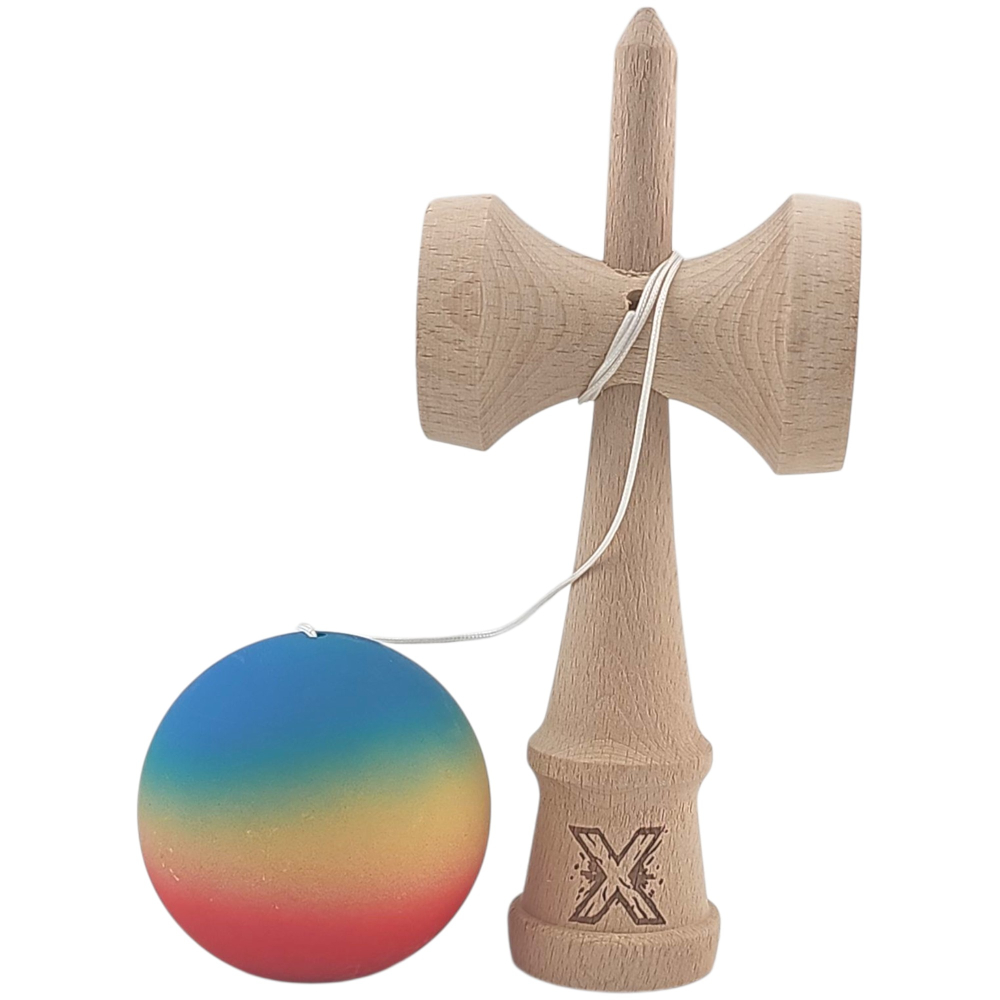 Kendama X Originala Profesionala Flippy din Lemn Rubber Grip 18 cm Rosu/Galben/Albastru [2]
