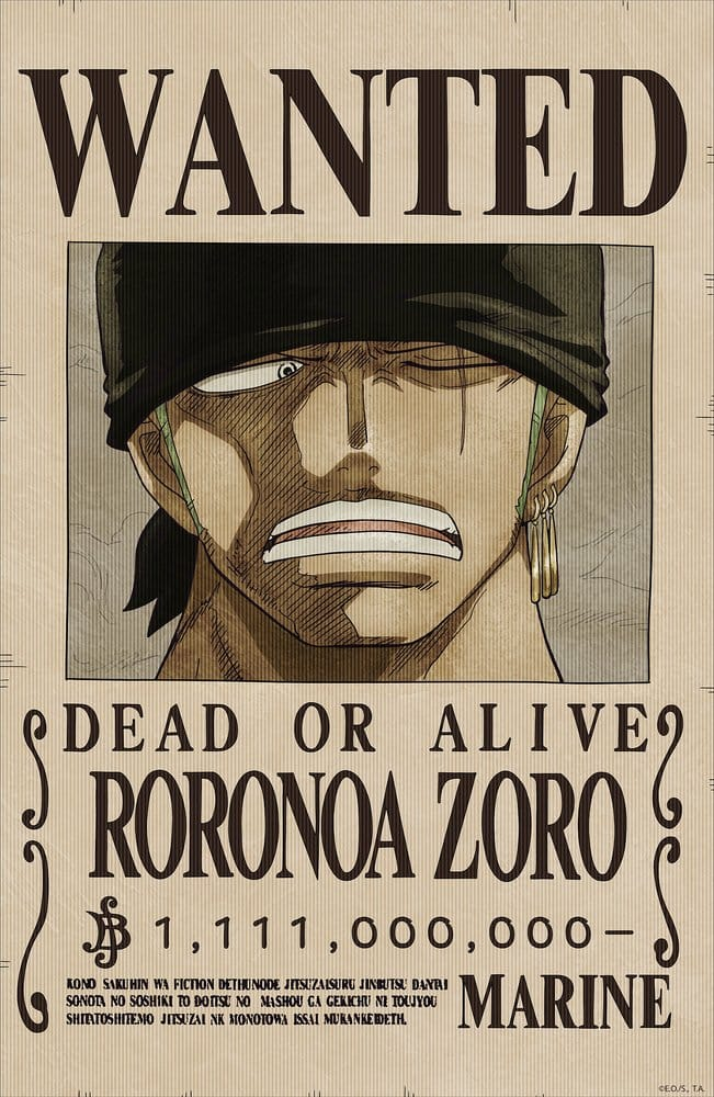One Piece 3D Poster Wanted Roronoa Zoro 38 x 58 cm [5]