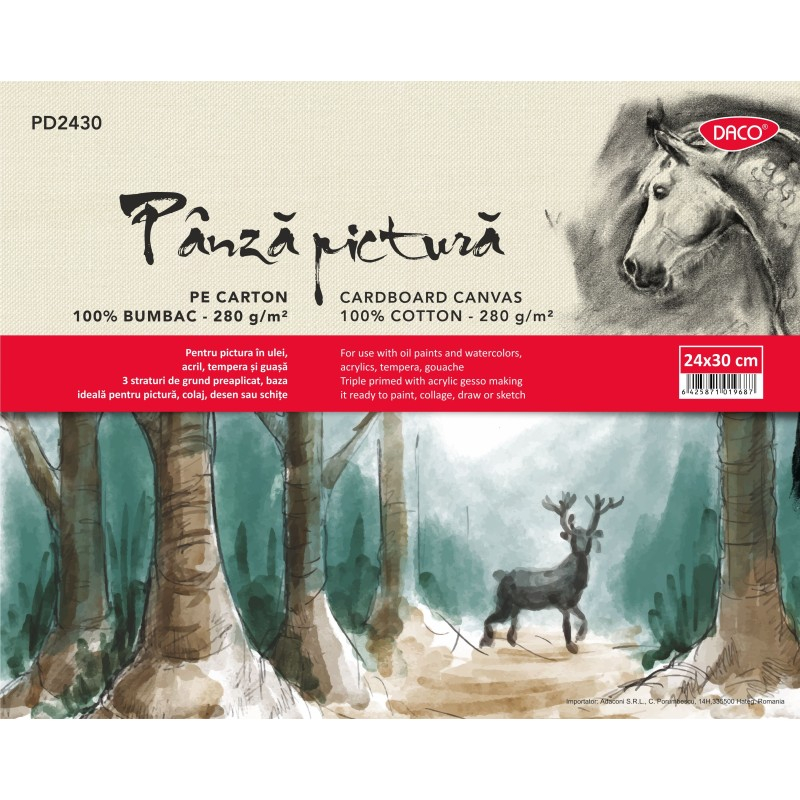 Panza pictura DACO 24x30 cm pe carton, 280 g/mp, bumbac 100% [1]