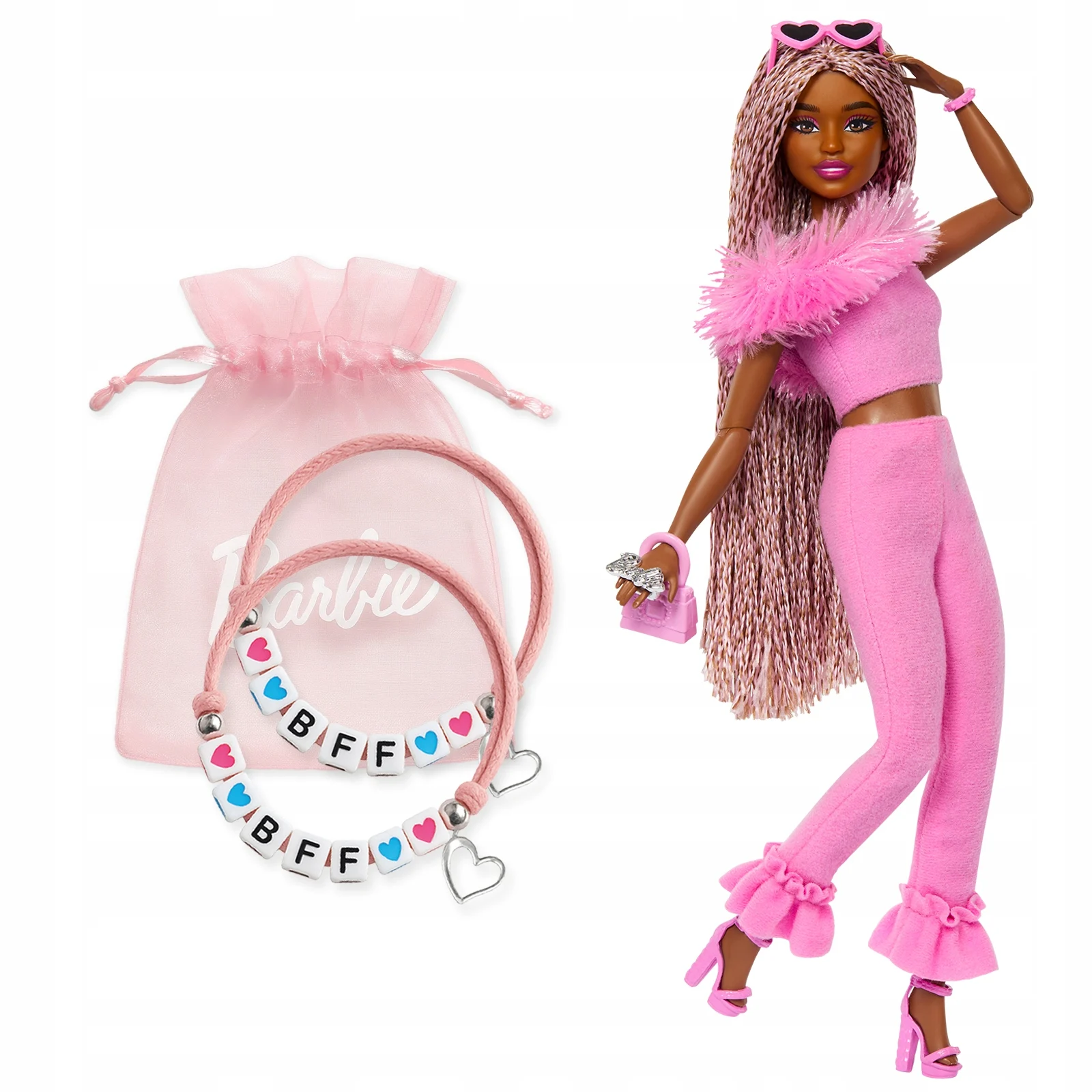 Papusa Barbie Deluxe Style cu Salopeta Roz si Par Impletit [2]