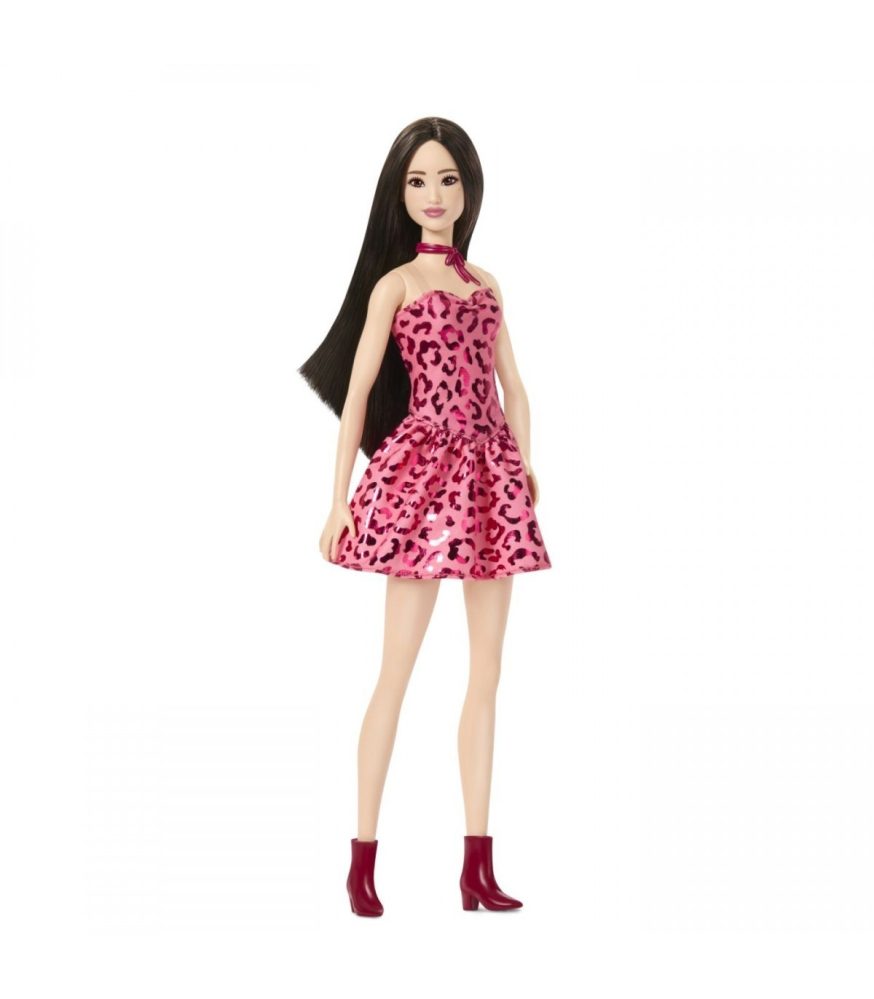 Papusa Barbie Fashionistas Bruneta cu Rochie Leopard Roz [7]