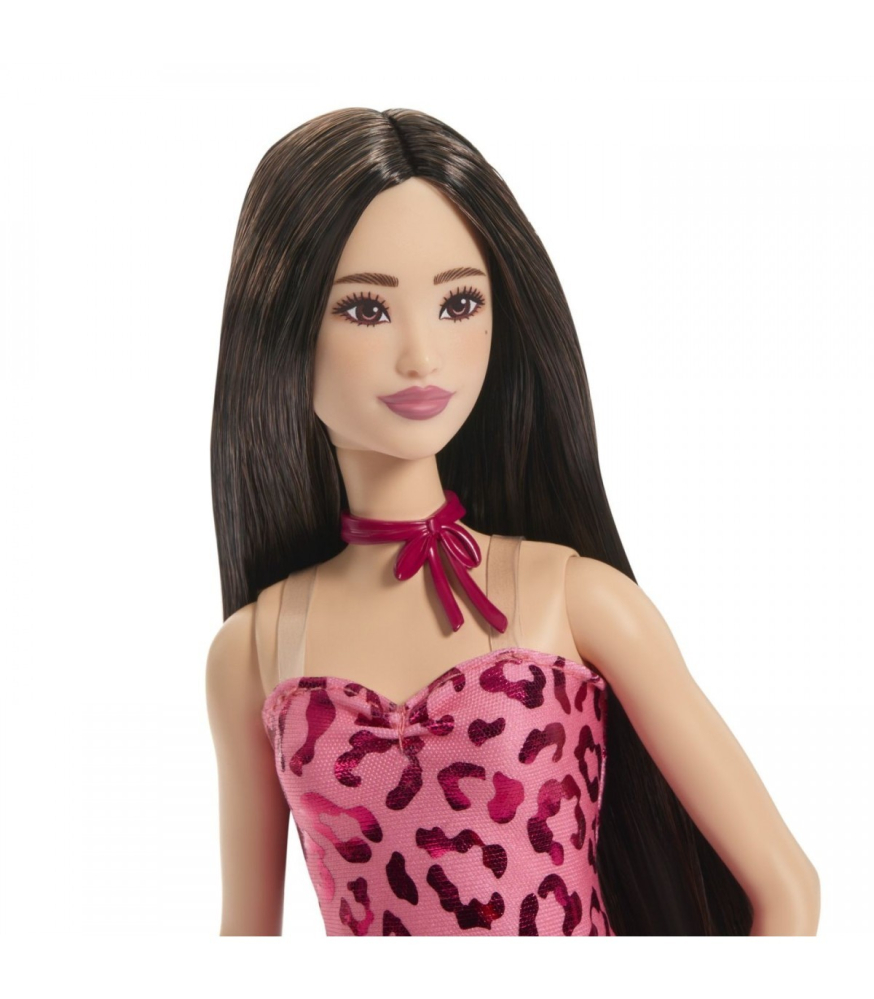 Papusa Barbie Fashionistas Bruneta cu Rochie Leopard Roz [6]