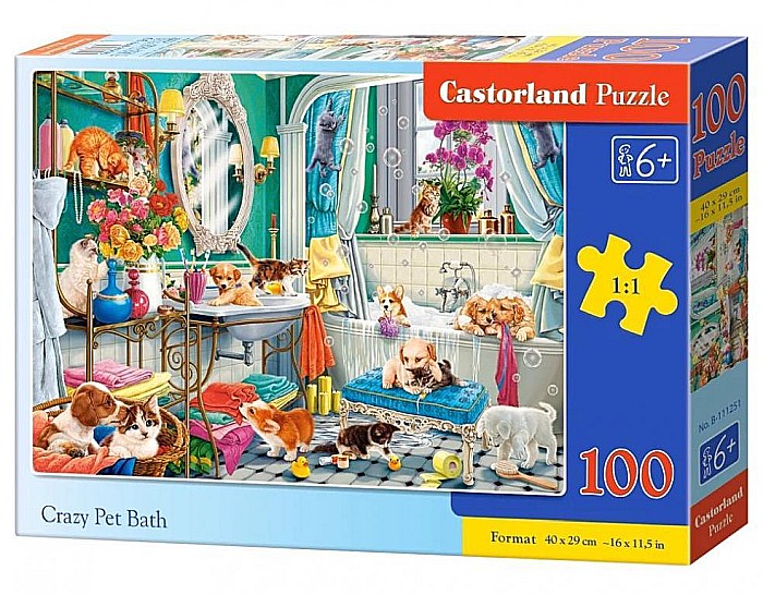 Puzzle 100 piese Crazy pet bath Castorland 111251 [1]