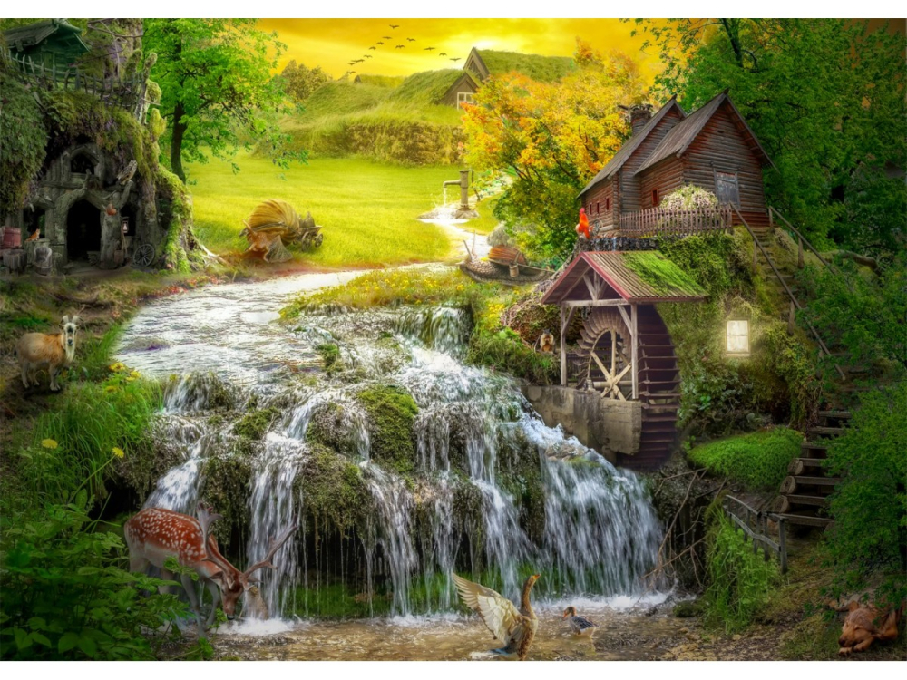 Puzzle 1000 piese Enjoy – A Log Cabin by the Magic Creek [2]