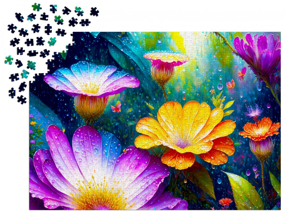 Puzzle 1000 piese ENJOY – Flowers in the Rain [3]