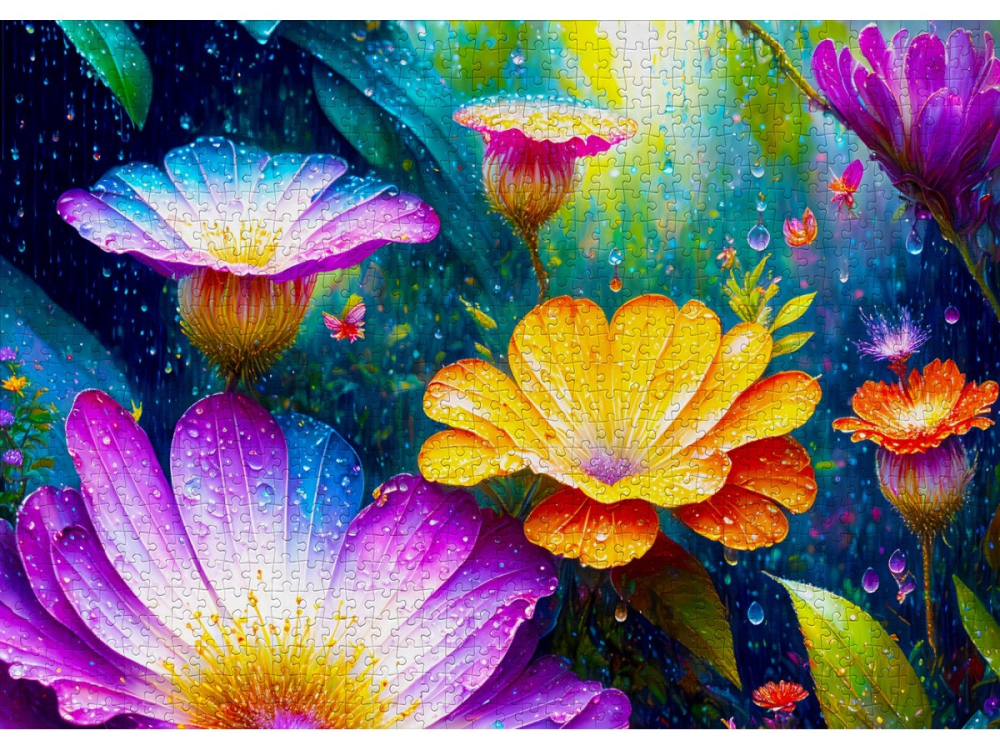 Puzzle 1000 piese ENJOY – Flowers in the Rain [2]