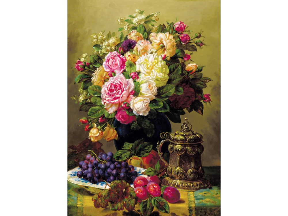 Puzzle 1000 piese Enjoy – Jean-Baptiste Robie: Still Life with Roses [2]
