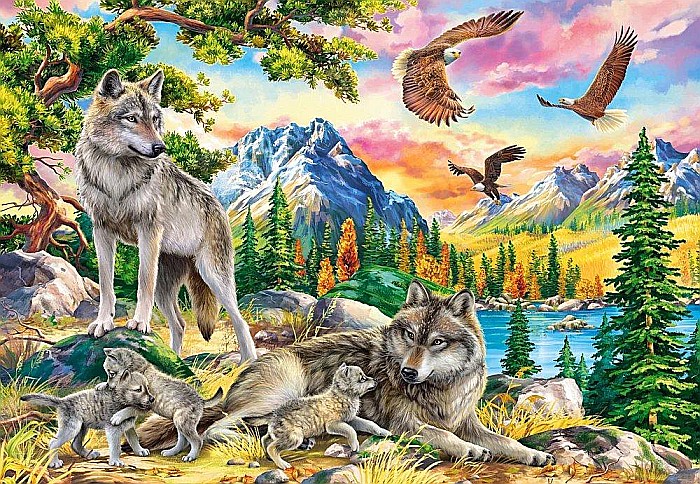 Puzzle 1000 piese Wolf family and eagle 104970  Castorland [2]