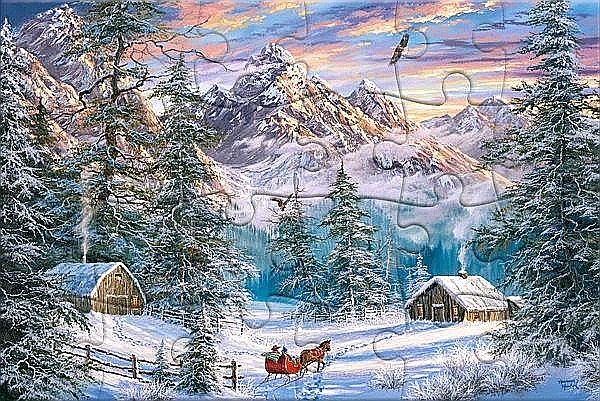 Puzzle 24 piese carte postala Mountain Christmas 900480 Castorland [2]