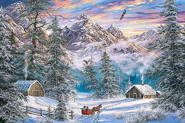 Puzzle 24 piese carte postala Mountain Christmas 900480 Castorland [1]