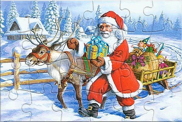 Puzzle 24 piese carte postala Santa and Reindeer 900527 Castorland [2]