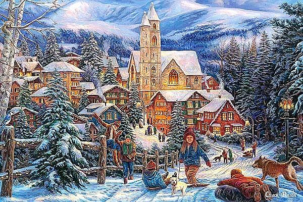 Puzzle 24 piese carte postala Sledding to Town 900435 Castorland [1]