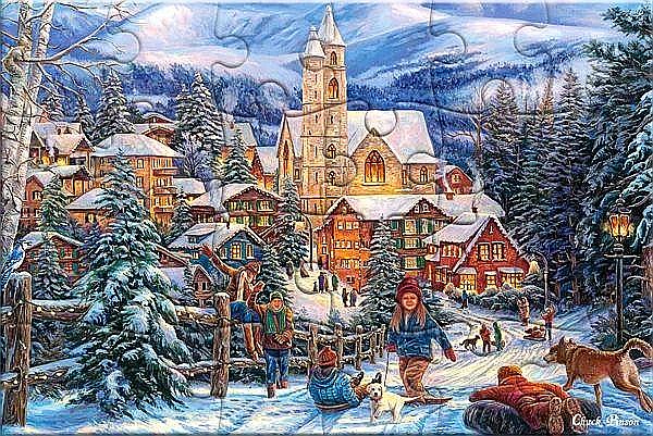 Puzzle 24 piese carte postala Sledding to Town 900435 Castorland [2]