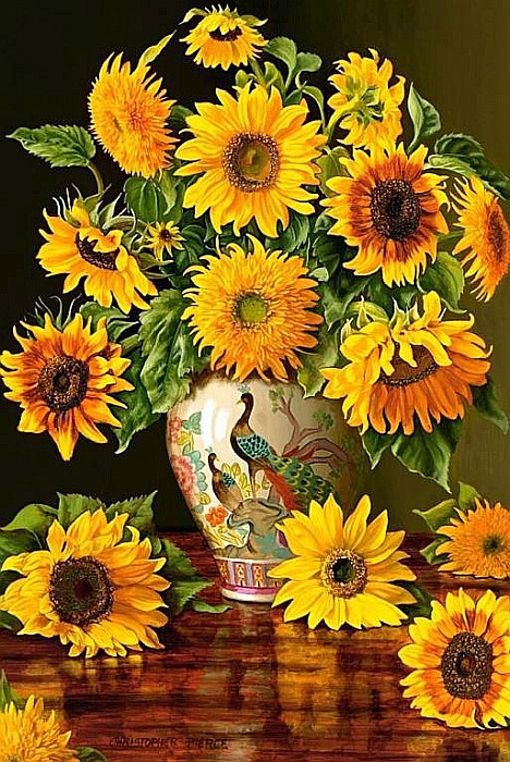 Puzzle 24 piese carte postala Sunflowers in a Peacock Vase 900572 Castorland [1]