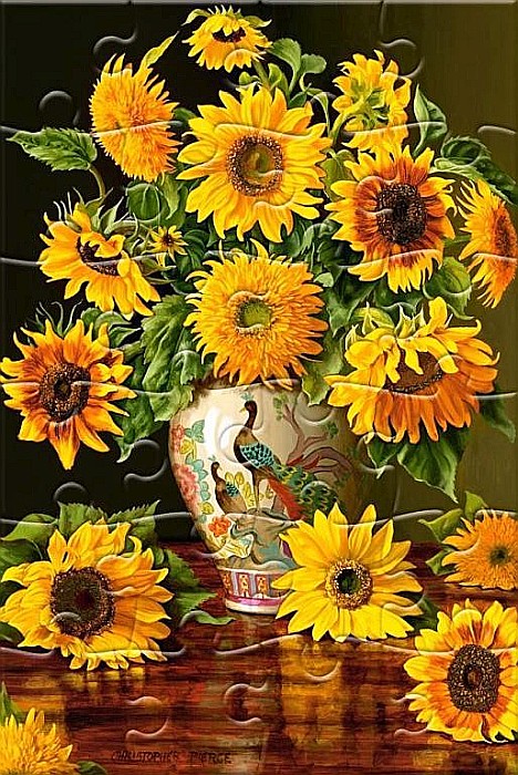 Puzzle 24 piese carte postala Sunflowers in a Peacock Vase 900572 Castorland [2]