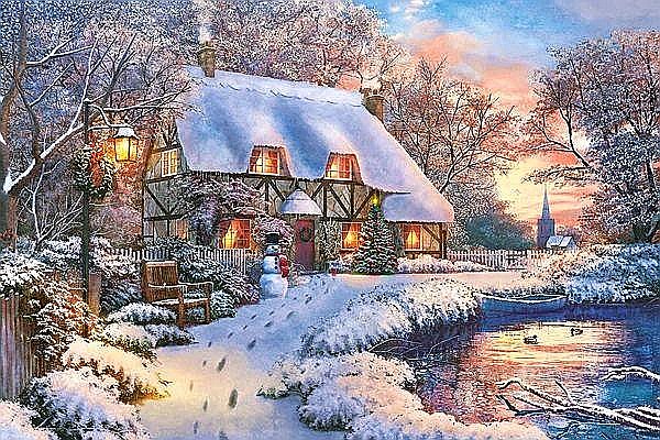 Puzzle 24 piese carte postala Winter Cottage 900473 Castorland [1]