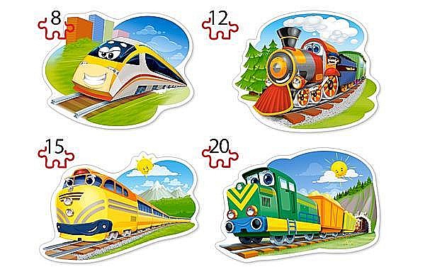 Puzzle 4 in 1 (8+12+15+20 piese) Funny Trains 43033 [2]