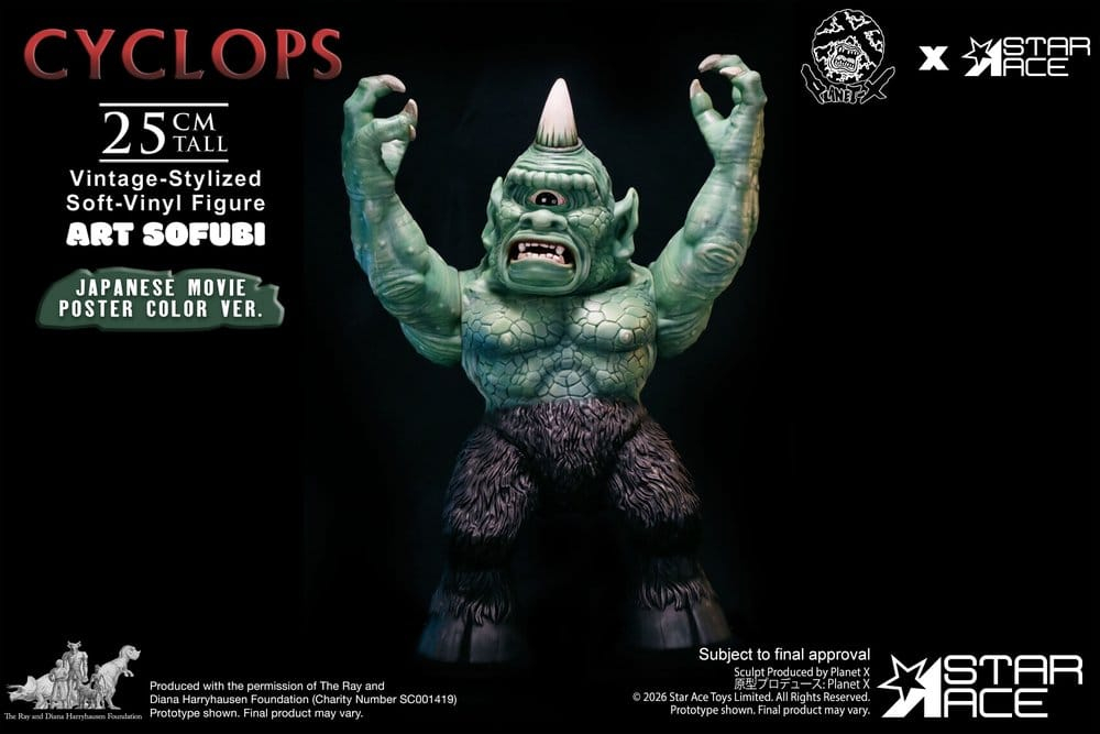 Ray Harryhausen (Art Sofubi) Soft-Vinyl Figure Cyclops Vintage-Stylized Japanese Movie Poster Color Ver. 25 cm [3]