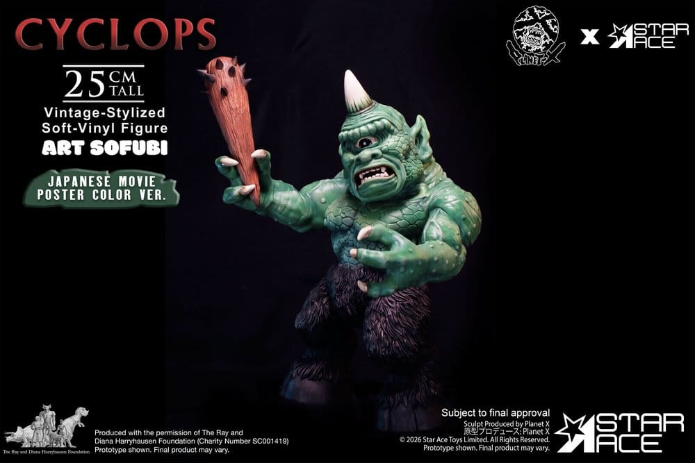 Ray Harryhausen (Art Sofubi) Soft-Vinyl Figure Cyclops Vintage-Stylized Japanese Movie Poster Color Ver. 25 cm [6]