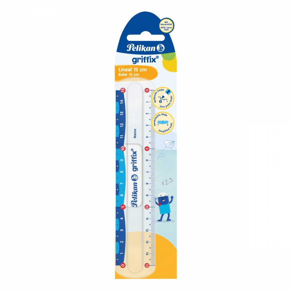 Rigla Griffix – 15 cm transparenta, cu doua scale, orificiu compas si margine anti-murdarie [1]
