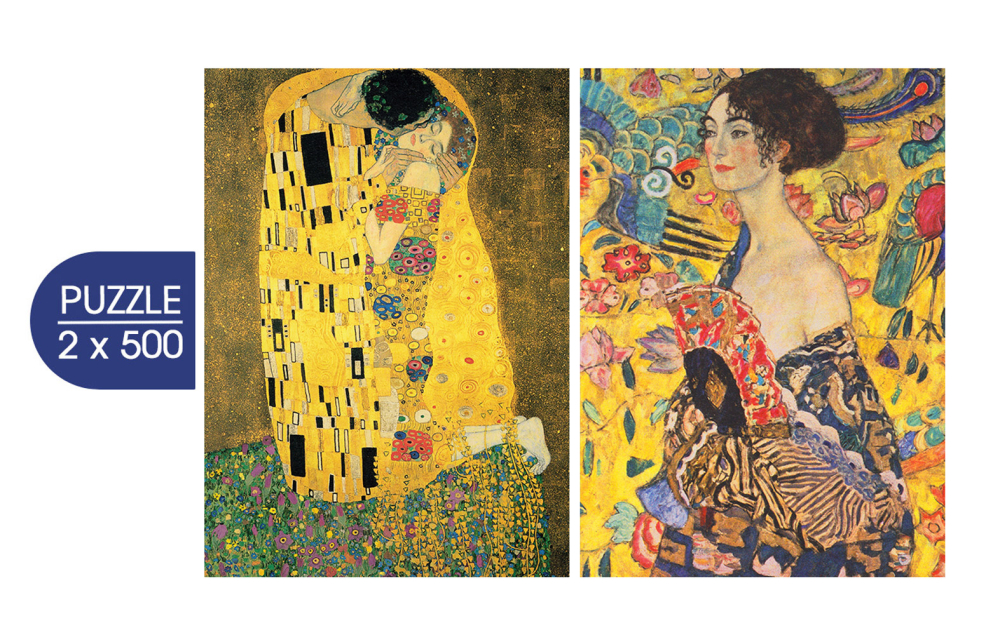 Set 2 Puzzle 500 piese Grafika LArt de Klimt Le Baiser si Dame a leventail [4]